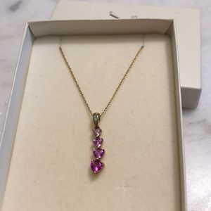 10k gold pink sapphire necklace (hombre hearts)